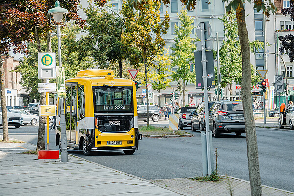 Automated public transportation in urban environments – Berlin is leading the way. A self-driving bus covering a regular scheduled route in Berlin.