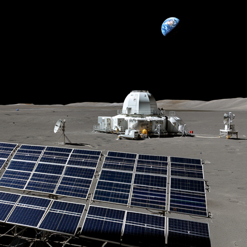 moon base with solar cells, created by Reve AI moon base with solar cells