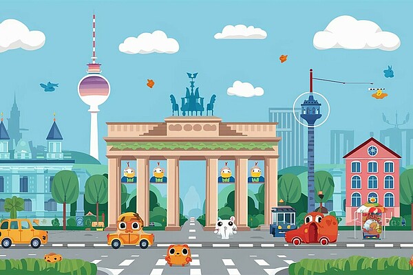 Berlin sites animated in the style of computer graphics 