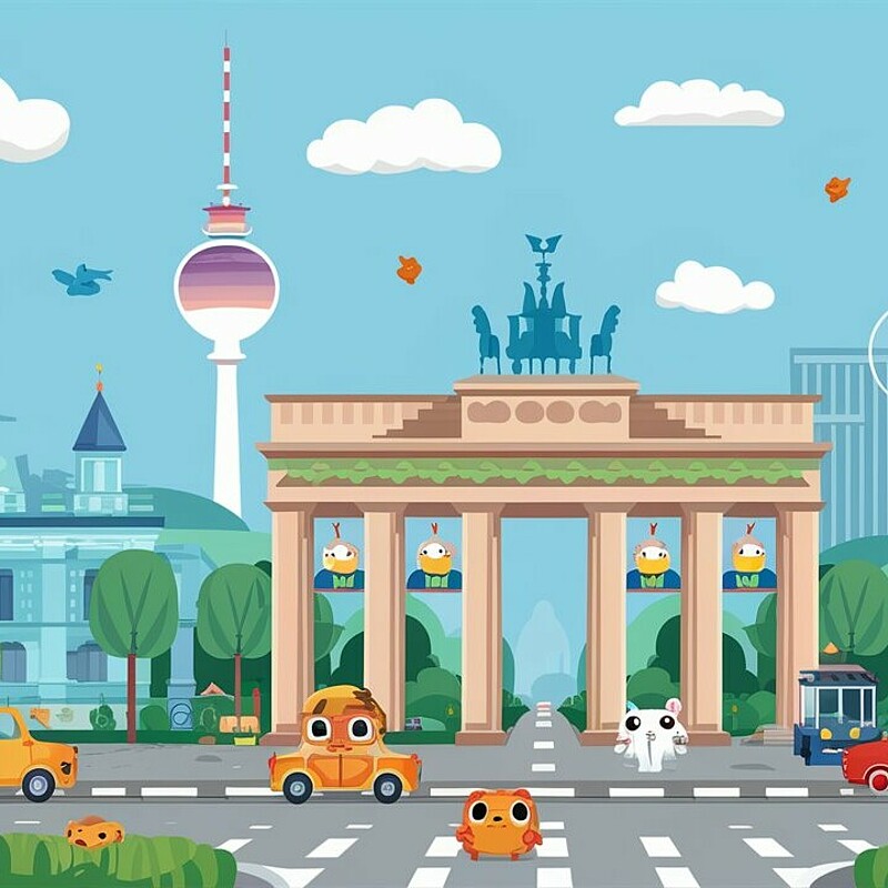 Berlin in video game Berlin sites animated in the style of computer graphics