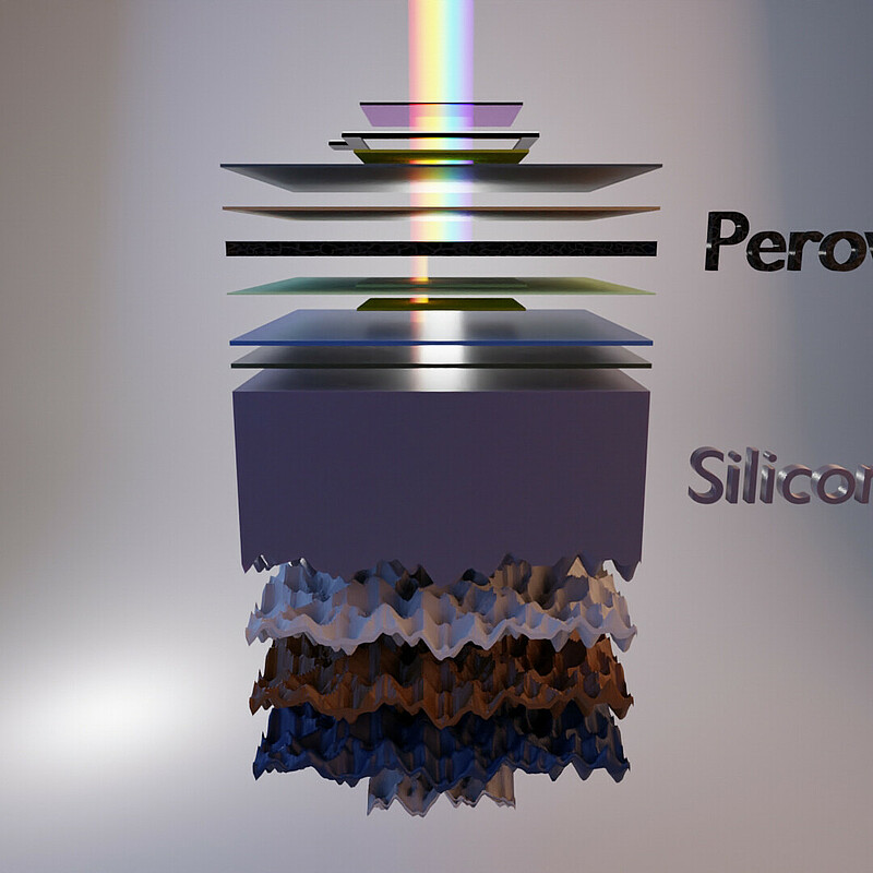 Perovskite in tandem with silicon A layer of perovskite added to silicon increases the efficiency of solar cells.
