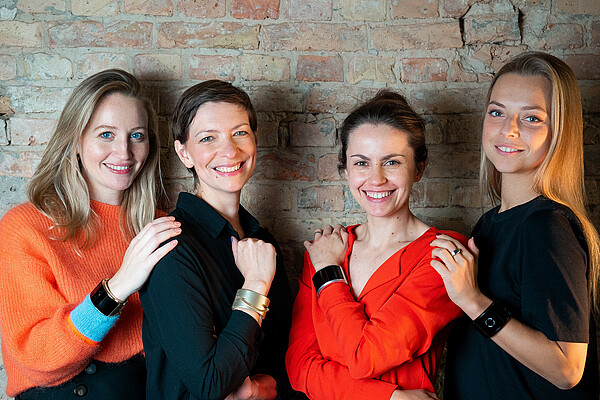 Laemon co-founders Daria Stepanova, Susana Gomez, Olya Plisko, and Vanessa Rexin. Laemon creates jewelry with a purpose – to keep you feeling safe.